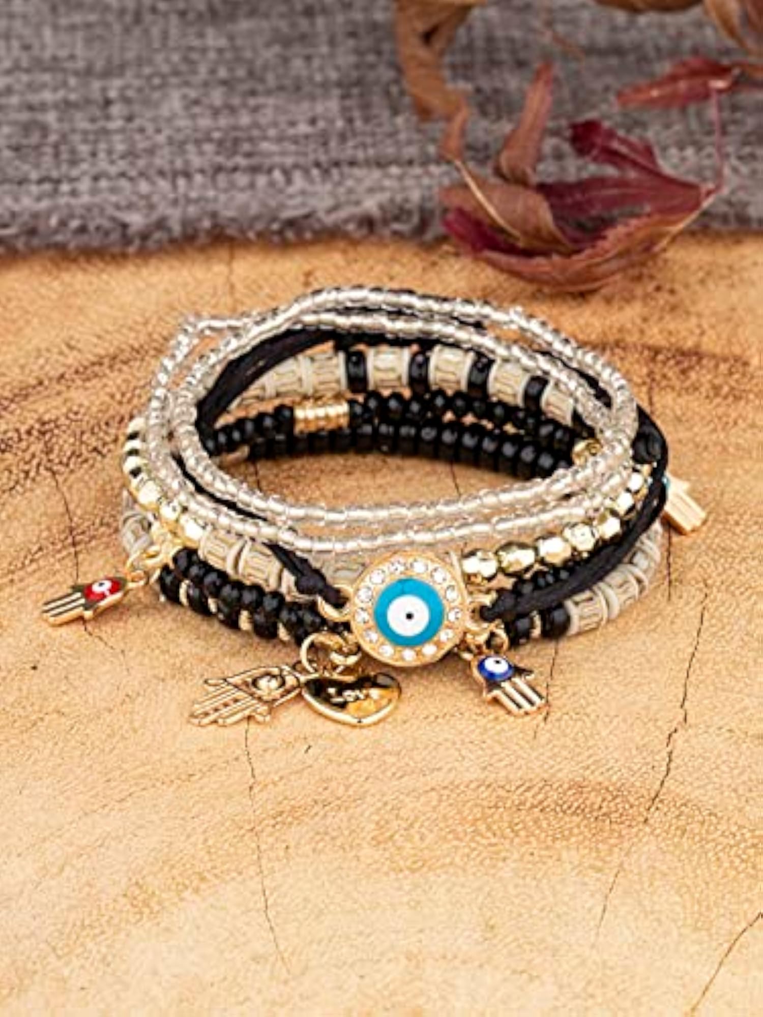 Stylish Evil Eye Multilayer Bangle Bracelet Black
